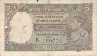  5 Rupees of King George V signed by J.B. Taylor.