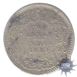 Silver Two Annas of Victoria Empress of Calcutta Mint of 1881.