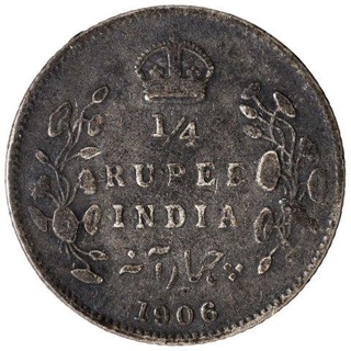 Silver Quarter Rupee Coin of King Edward VII of Calcutta Mint of 1906.