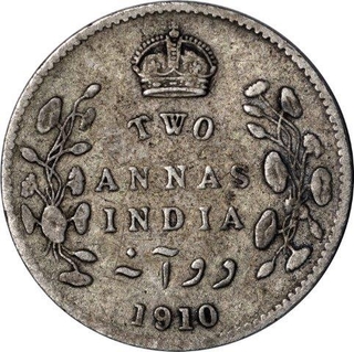 Silver Two Annas Coin of King Edward VII of Calcutta Mint of 1908.