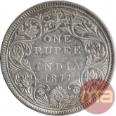 Silver One Rupee Coin of Victoria Empress of Bombay Mint of 1877.