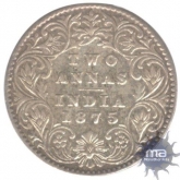 Silver Two Annas of Victoria Queen of Calcutta Mint of 1875.