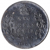 Silver Two Annas Coin of King Edward VII of Calcutta Mint of 1904.