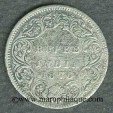 Error Silver Quarter Rupee Coin of Victoria Queen of Calcutta Mint of 1876.