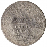 Silver Quarter Rupee Coin of Victoria Empress of Calcutta Mint of 1897.