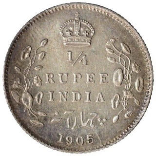 Silver Quarter Rupee Coin of King Edward VII of Calcutta Mint of 1905.