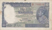 10 Rupees of King George VI signed by J.B. Taylor.