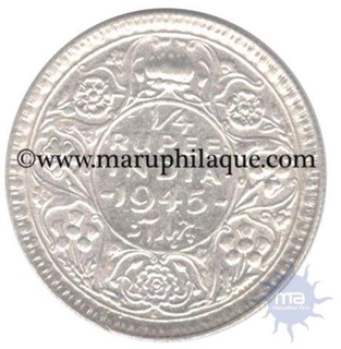 Silver Quarter Rupee of King George VI of Lahore Mint of 1945