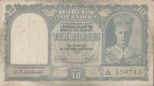 Ten Rupees Bank Note of King George VI signed by C.D.Deshmukh.