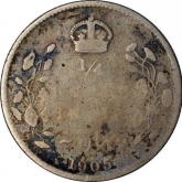 Silver Quarter Rupee Coin of King Edward VII of Calcutta Mint of 1905.