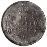 Silver Quarter Rupee Coin of King Edward VII of Calcutta Mint of 1906.