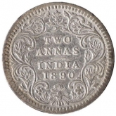 Silver Two Annas Coin of Victoria Empress of Calcutta Mint of 1890.