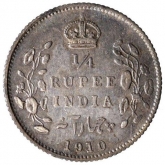 Silver Quarter Rupee Coin of King Edward VII of Calcutta Mint of 1910.