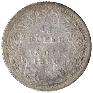 Silver Quarter Rupee of Victoria Empress of Calcutta Mint of 1890.