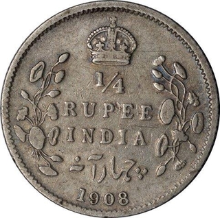 Silver Quarter Rupee Coin of King Edward VII of Calcutta Mint of 1908.