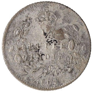 Silver Quarter Rupee Coin of King Edward VII of Calcutta Mint of 1907.