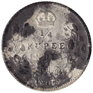 Silver Quarter Rupee Coin of King Edward VII of Calcutta Mint of 1907.