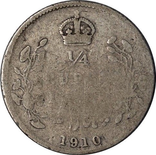 Silver Quarter Rupee Coin of King Edward VII of Calcutta Mint of 1910.