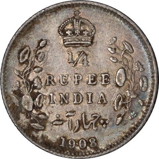 Silver Quarter Rupee Coin of King Edward VII of Calcutta Mint of 1908.