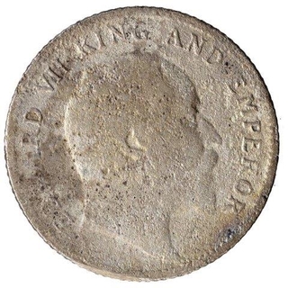 Silver Quarter Rupee Coin of King Edward VII of Calcutta Mint of 1908.