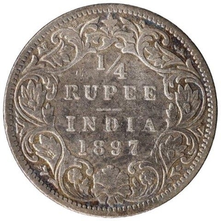 Silver Quarter Rupee Coin of Victoria Empress of Bombay Mint of 1897.