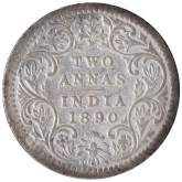 Silver Two Annas Coin of Victoria Empress of Calcutta Mint of 1890.