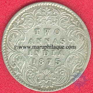 Silver Two Annas of Victoria Queen of Calcutta Mint of 1875.