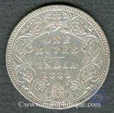 Silver One Rupee of Victoria Empress of Calcutta Mint of 1889.