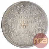 Silver One Rupee Coin of Victoria Empress of Bombay Mint of 1880.