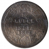 Silver Quarter Rupee Coin of Victoria Empress of Calcutta Mint of 1898.