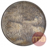 Silver Rupee Coin of Victoria Empress of Calcutta Mint of 1880.