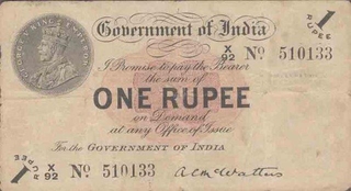 Rare One Rupee Note of King George, A C Mcwatters, correct and Split gujarati