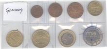 Set of Bi-Metal Coins of One Euro Cent, Two Euro Cent, Five Euro Cent, Ten Euro Cent, One Euro, Two Euro, Twenty Euro Cent, Fifty Euro Cent of Germany.