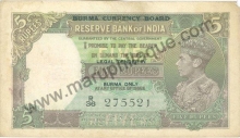 Five Rupees Bank Note of King George VI  of Burma Issue.