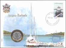 Antigua-Barbuda. 1986. Special Cover With Coin & Stamps with Special Cancellation. Cover, Coin & Stamp on Ship Theme. 