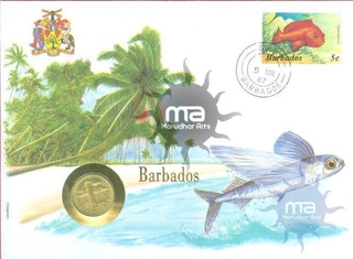 Barbados. 1982. Special Cover With Coin & Stamps with Special Cancellation. Cover, Coin & Stamp on Fish Theme.