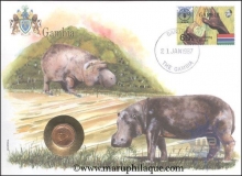 Gambia. 1987. Special Cover With Coin & Stamps with Special Cancellation. Cover, Coin & Stamp on Wildlife Theme. 