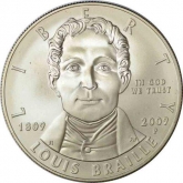 Silver One Dollar Of Louis Braille of United States Mint of U.S.A.