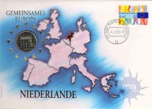 Postal covers of Niederlande, 1992, Gemeinsames Europa, Special Cover With Coin & Stamps with Special Cancellation. Cover, Coin & Stamp on Seal & Sports Theme, (Used).