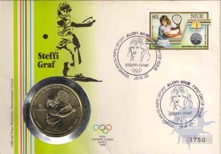 Postal cover of stiffi 1987, Special cover with coin and stamp with special cancellation cover, stamp on seal and spots theme.