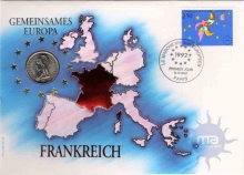 Postal covers of Frankreich, 19982, Gemeinsames Europa, Special Cover With Coin & Stamps with Special Cancellation. Cover, Coin & Stamp on Seal & Sports Theme, (Used).