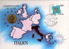 Postal covers of Italy, 1992, Gemeinsames,  Europa, Special Cover With Coin & Stamps with Special Cancellation. Cover, Coin & Stamp on Seal & Sports Theme, (Used).