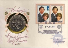 Postal covers of London, 1981, Hochzeit, Prinz Charles and Lady Diana, Special Cover With Coin & Stamps with Special Cancellation. Cover, Coin & Stamp on Seal & Sports Theme, (Used).