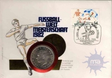 Postal covers of Italy 1982, Meisterschaft, Fussball Welt, Special Cover With Coin & Stamps with Special Cancellation. Cover, Coin & Stamp on Seal & Sports Theme, (Used).