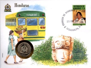 Honduras. 1980. Special Cover With Coin & Stamps with Special Cancellation. Cover, Coin & Stamp on Vehicles Theme.