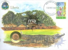 Liberia. 1972. Special Cover With Coin & Stamps with Special Cancellation. Cover, Coin & Stamp on Wildlife & Crocodile  Theme.