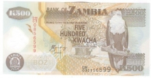 Paper Money of Zambia of 500 Kwacha of 2008 issued.