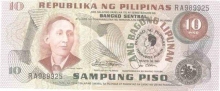 Paper Money of Philippines of 10 Piso of 1949 Issued. 