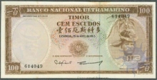 Paper Money of Timor of 100 Escudos of 1963 issued. 