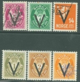 1941, Stamps of Norway, Set of 6 Stamps, Sc.no: 207-211,213.